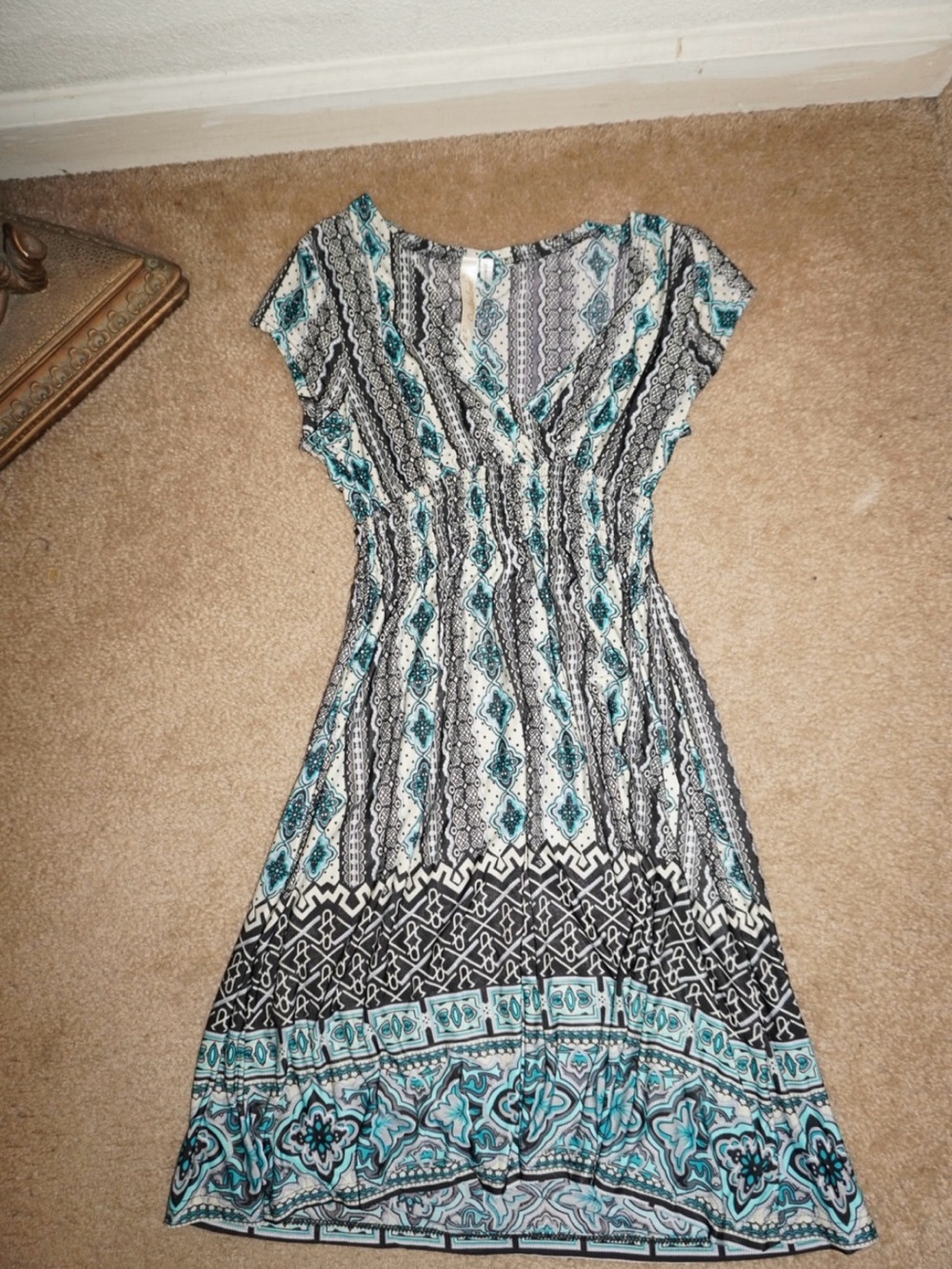 Cristinalove Teal and Black Geometric Midi Dress